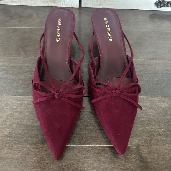 Marc Fisher Shoes - Marc Fisher Florin Kitten Heel Strappy Bow Coquette Statement Burgundy Red 7.5